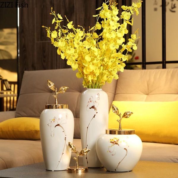 

vases modern european ceramic vase decoration living room table luxury flower arrangement crafts metal lid home