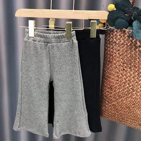 

trousers autumn girls casual pants children pure color cotton clothing flare slim wide-leg, Blue