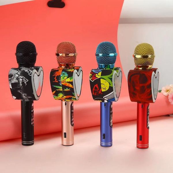 

heart shape bluetooth karaoke microphone,4 in 1 with led lights for ktv microphones