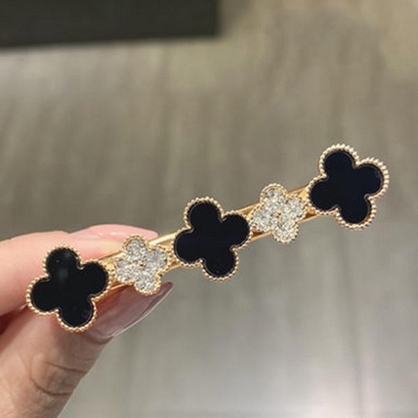 

hair clips & barrettes broken clip female korean temperament rhinestone clover duckbill back side bangs hairpin headdress, Golden;silver