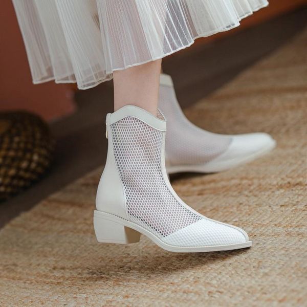 

boots white women summer 2021 ankle mesh hollow breathable cool black short