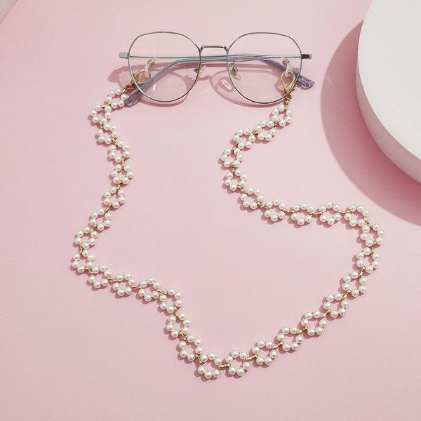 

sunglasses frames 65cm pearl flower glasses chain mask handmade beaded anti-drop multi-purpose necklace mobile phone accessories, Silver