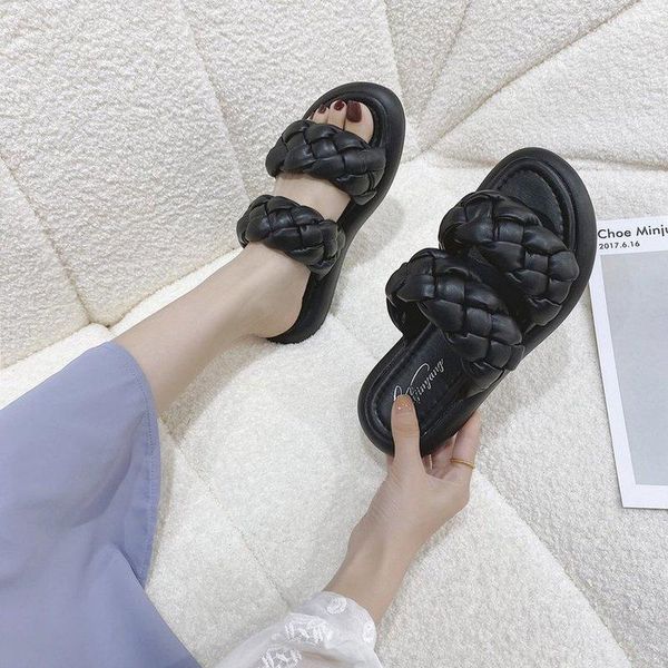 

slippers 2021 flip-flops women summer shoes narrow band platform outdoor open toe elegant solid sandals woman indoor, Black