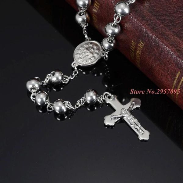 

pendant necklaces granny chic classic men women 4/6/8mm silver 316l stainless steel cross necklace round beads chain religious jewelry