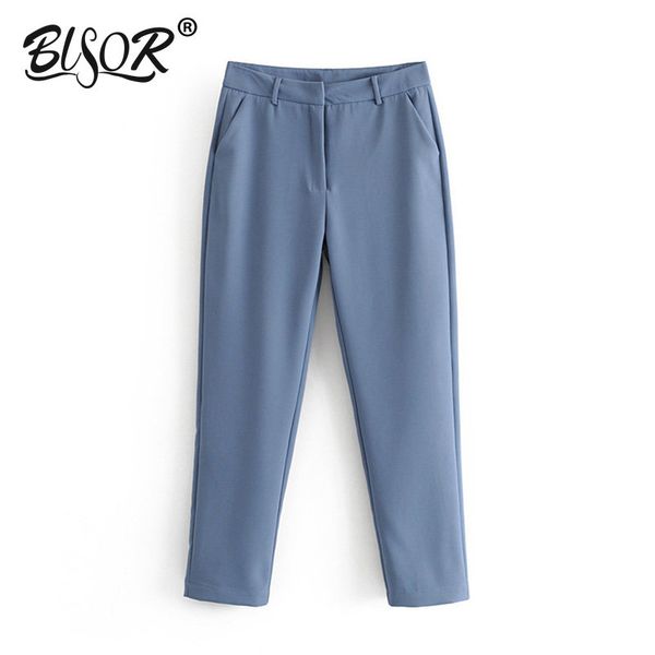 

women elegant basic solid pants zipper fly pockets office lady chic trousers female casual stylish blue pantalones 210430, Black;white