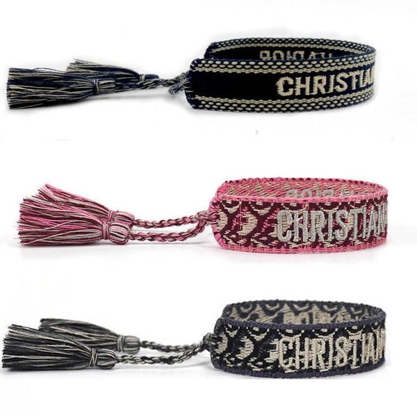 

fashion luxury d brand bracelets famous designer jewelry handmade signature embroidered daisy cotton women men's woven fabric tassel ad, Golden;silver