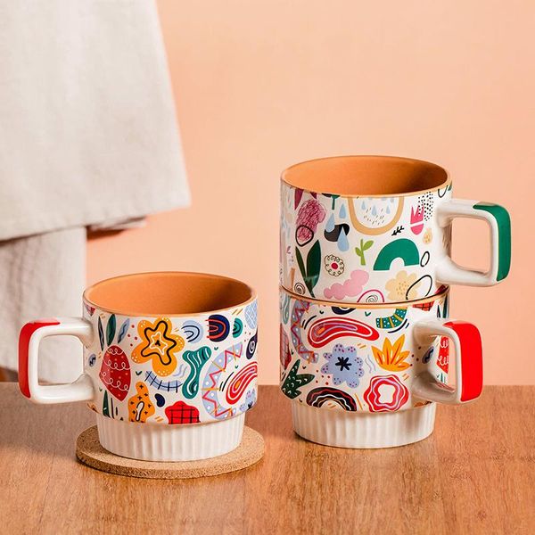 

mugs creative american artist mug with spoon ceramic cup coffee water female storage stack cups