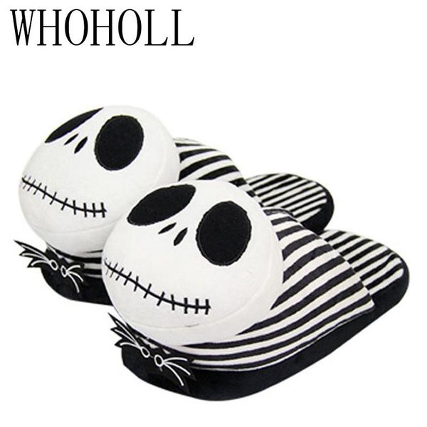

the nightmare before christmas jack skellington plush shoes home house winter slippers for women men stuffed toys 28cm, Black