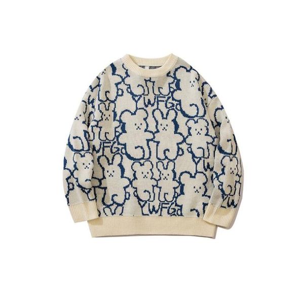 

men's sweaters mens cartoon print streetwear pullover o-neck long sleeve hip hop man 2021 autumn winter couple warm w2303, White;black