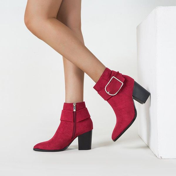 

boots autumn winter women high heels ankle fashion buckle zipper platform ladies shoes zapatos de mujer, Black
