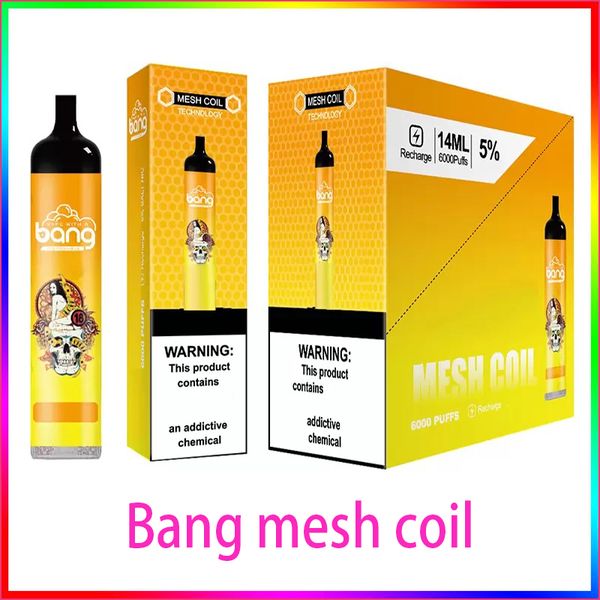 

electronics bang mesh disposable e cigarette device pod kit 6000 puffs 850mah rechargeable battery prefilled 14ml coil cartridge vape stick