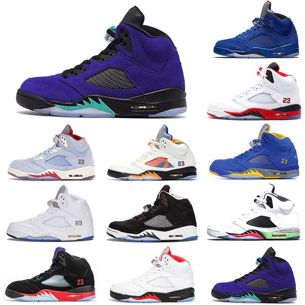

2021 classic men 5 basketball shoes 5s alternate grape blue suede fire red international flight laney royal metallic silver oreo space jam s, White;red