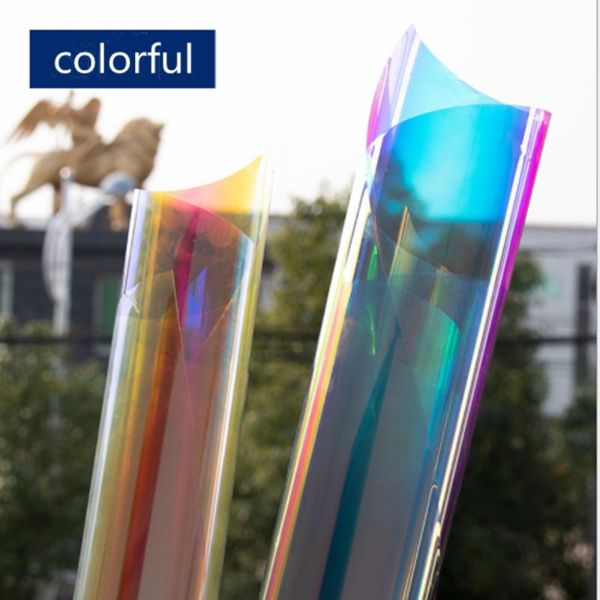

window stickers hohofilm 1.37x30m 2colors rainbow effect dichroic iridescent glass film for building store 54''x100ft
