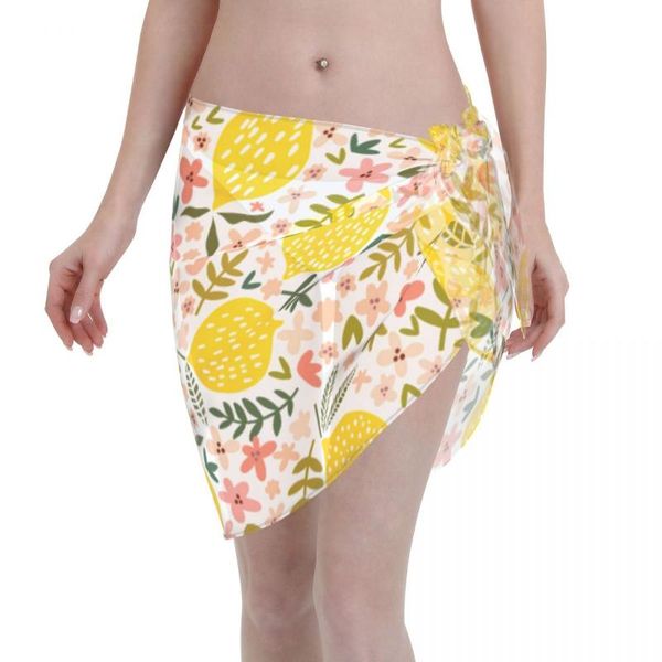 

women's swimwear women see-through beach bikini cover up wrap scarf pareo sarong dress yellow lemons casual, White;black