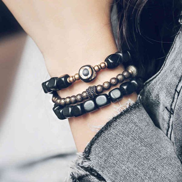 

flower multi-layer bracelet female personality ebony bead trend street jewelry male couple, Golden;silver