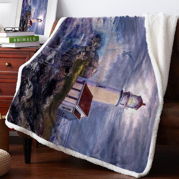 

blankets shore lighthouse sea lamb flannel blanket super warm soft cashmere sherpa throw on sofa bed bedspread