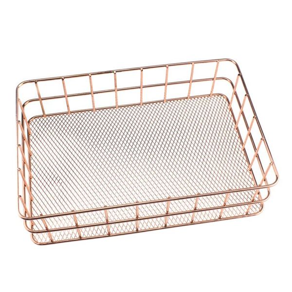 

storage baskets wire iron basket rose gold durable home office desk shelf deskfor kichen cabinets bedroom bathroom ow