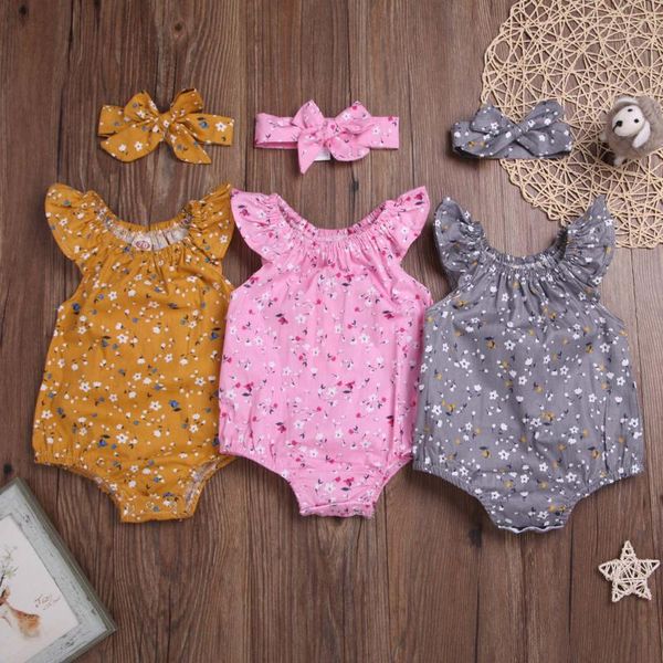 

clothing sets 2021 born girl summer solid color sleeveless romper + headband casual outfits baby clothes vetement fille, White