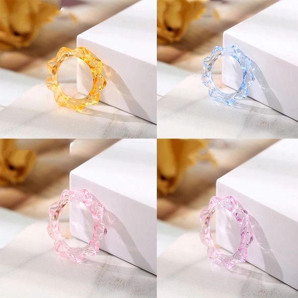 

candy color acrylic ring vintage jewelry woman geometric transparent resin rings for women gift, Silver