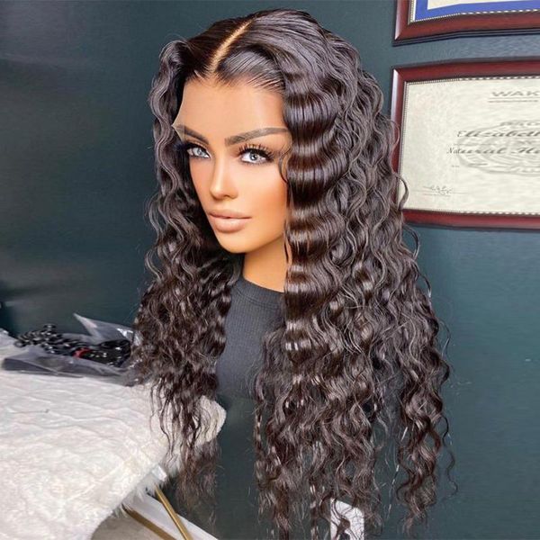 

synthetic wigs 26inch 180%density long curly lace front wig glueless 13x4 for women preplucked daily wear fiber hair, Black