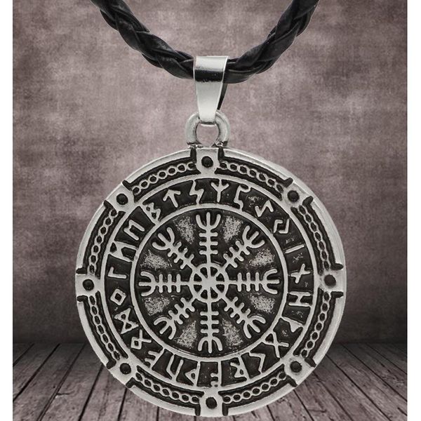 

pendant necklaces circle viking-icelandic vegvisir horror-runic magical staves compass rune amulet collier necklace, Silver