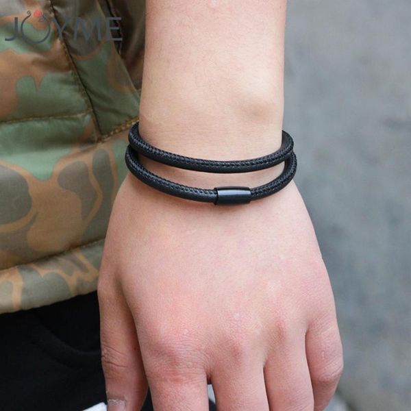 

charm bracelets 2 layered black brown color real leather chain fit original bracelet stainless steel bangles jewelry for men women punk, Golden;silver