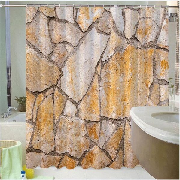 

shower curtains stone brick wall bathroom curtain fabric waterproof garden background screens decor screen with 12 hooks bath
