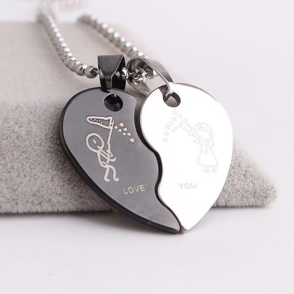 

pendant necklaces lovers boy girl small wave hearts love you 316l stainless steel for men women wholesale, Silver