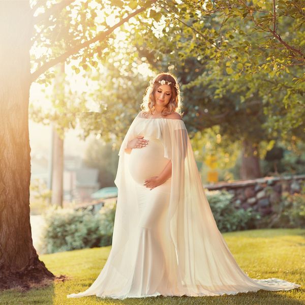 

le couple 2021 baby shower dress maternity pgraphy props cape ruffles maternity dresses pregnancy pgraphy shoots cape, White