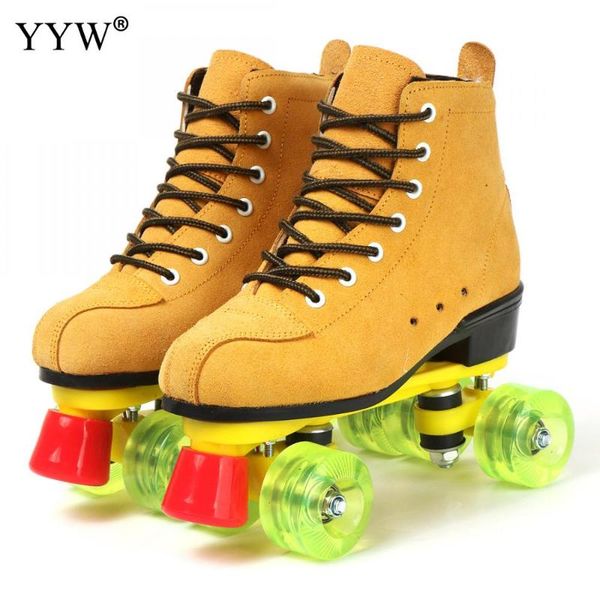 

cowhide roller skates skating shoes girls women kids sliding inline sneakers 4 wheels 2 row line outdoor training gym &