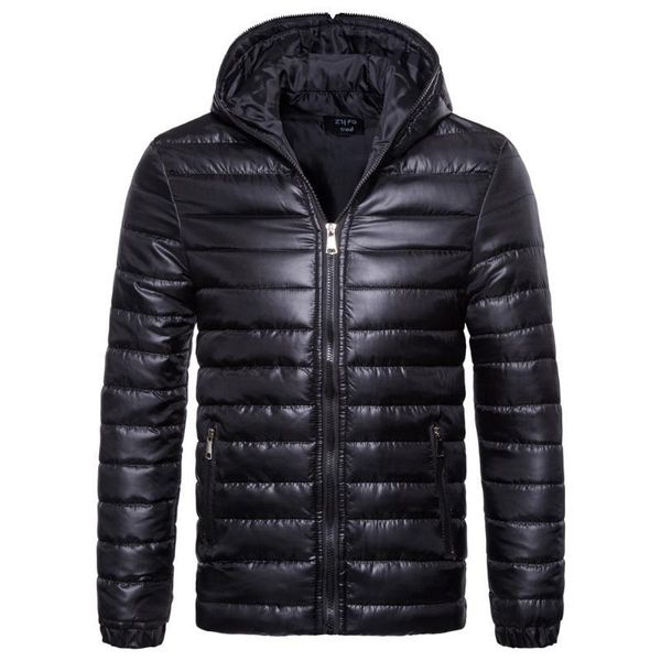 

Men's Down & Parkas Autumn and winter men's lightweight portable l hooded down jacket solid color zipper casual fashion coat parka KUP6, Black