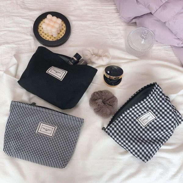

makeup bag plaid women travel toiletry large cosmetic pouch necesserie make up organizer canvas beauty case storage bags & cases