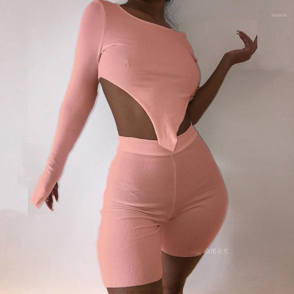 

women's tracksuits kgfigu summer 2021 knitted two piece sets for women street style skinny tank high waist mini shorts stretchy pants, Gray