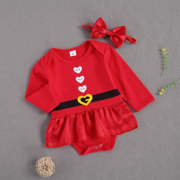 

clothing sets christmas children's long sleeve round neck dress and bow hair tie two-piece set born printed, White