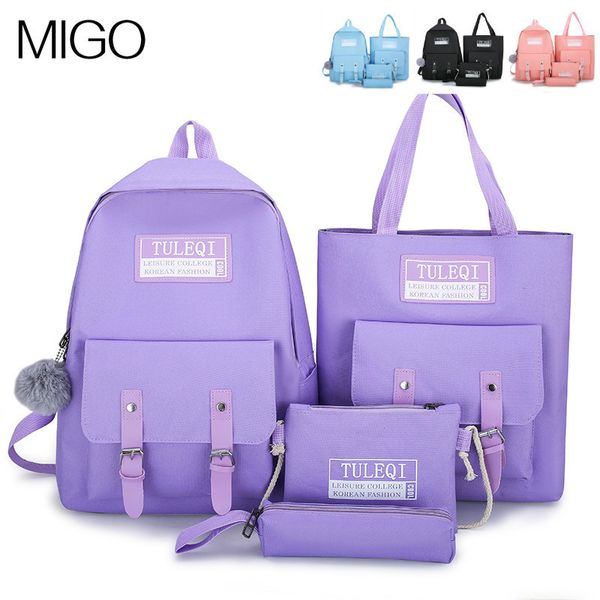 

backpack korean canvas 4-piece set female junior high school schoolbag men's and women's travel multi piece candy