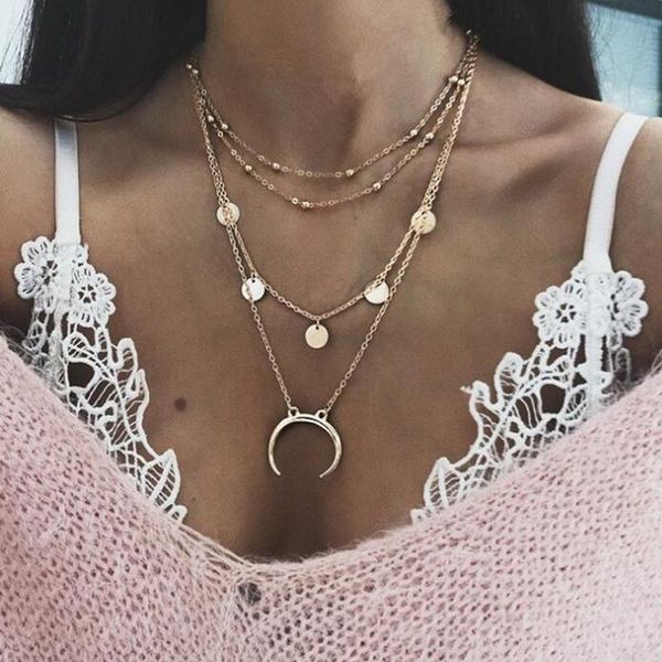 

chains 4 layers choker necklaces collar for women gold/silver color metal chain necklace female collier party jewelry