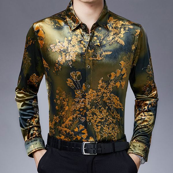 

middle aged busins printing lapel long sleeve shirt for men, Black