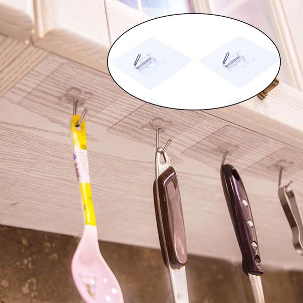 

pack adhesive hooks sticky wall ceiling nail transparent reusable heavy duty hook for bathroom and kitchen n & rails