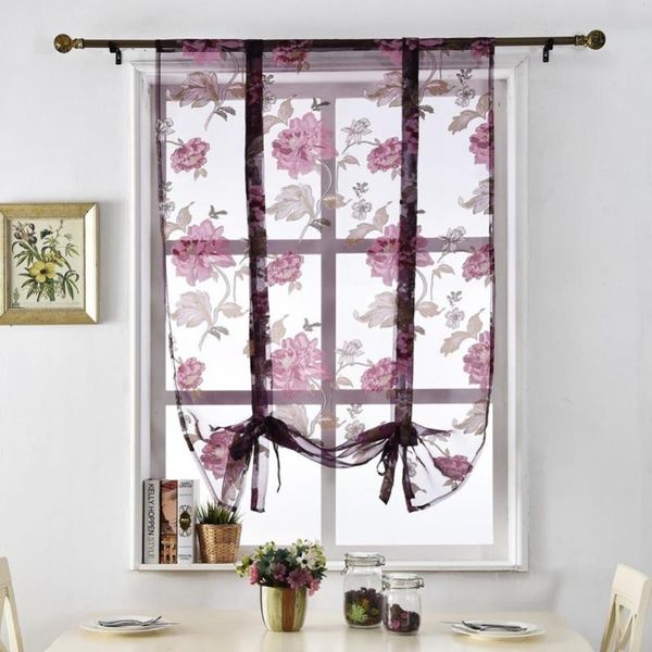 

curtain & drapes flower roman curtains kitchen valance tulle sheer panel living room divider home transparent window voile