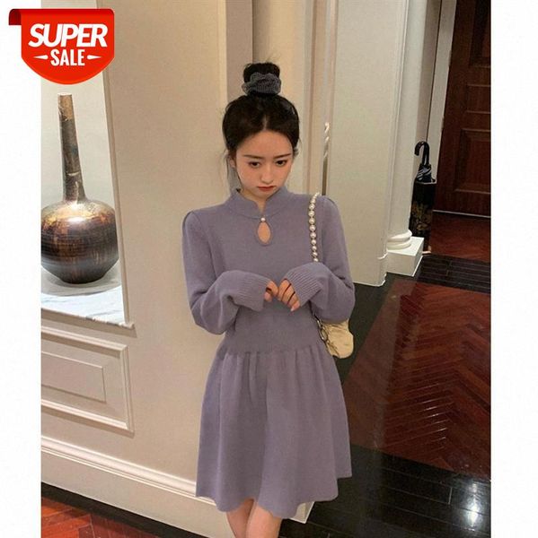 

[everyone's lady] national style beautiful girl light cheongsam element knitted dress mid-length a-line skirt #oi9g, White;black