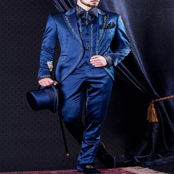 

men's suits & blazers embroidery black lapels suit for men in wedding dresses (jacket+pants + vests) 3 pieces business formal grooms hc, White;black
