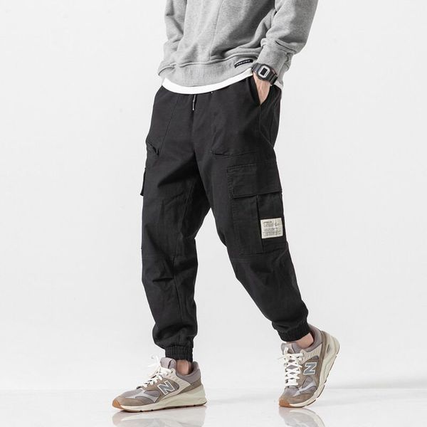

pant streetwear men's jogger hip hop sweatpants joggers trousers tactical mens cargo harem pants men clothes, Black