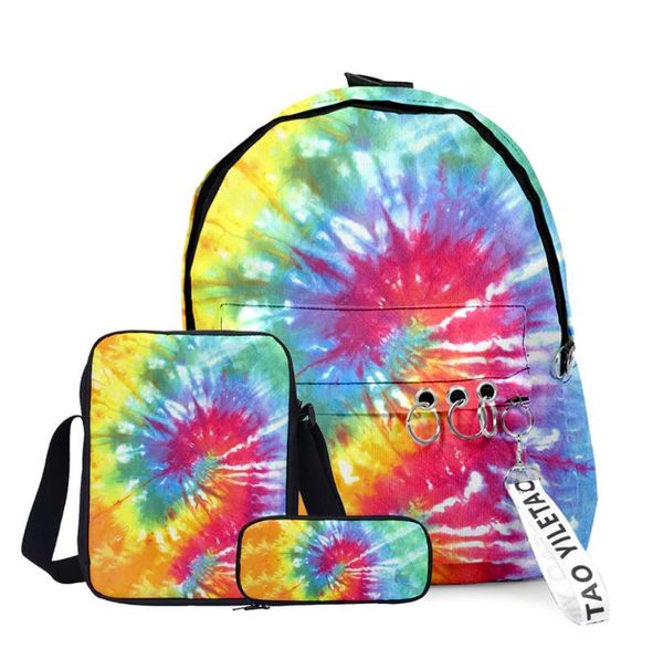 

backpack personality tie dye 3ddigital printing combination cartoons fashion casual boys girls three-piece suit