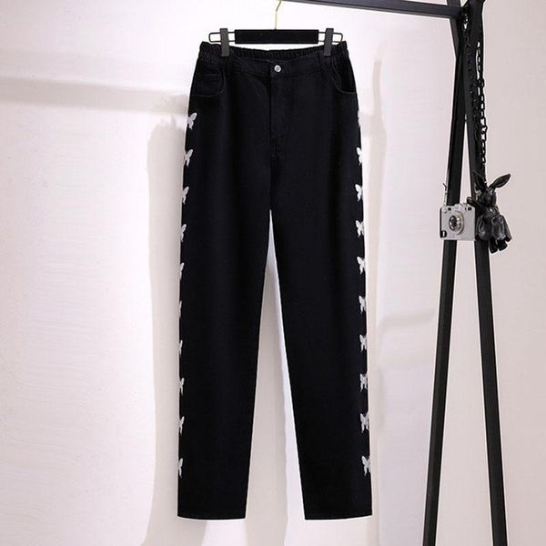 

women's jeans 150kg plus size autumn embroidery high-waist casual 5xl 6xl 7xl 8sxl 9xl loose straight wide-leg pants black, Blue