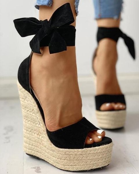 

dress shoes 35~42 women wedge sandals female platform bohemia high heel fashion ankle strap open toe ladies shoe, Black