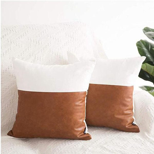 

cushion/decorative pillow 45*45 linen canvas cotton patchwork throw pu leather office home decor pillowcase sofa chair car decorative cushio