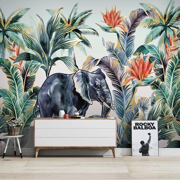 

wallpapers custom 3d wallpaper modern forest animal elephant tropical plant flower coconut tree po wall murals living room tv sticker