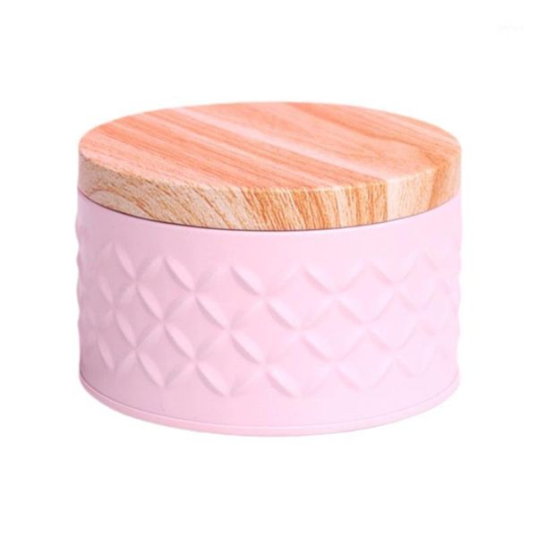 

storage bottles & jars round empty iron box with wood grain lid candy cookie tinplate jewelry coin earrings organizer jar for wedding q1fd