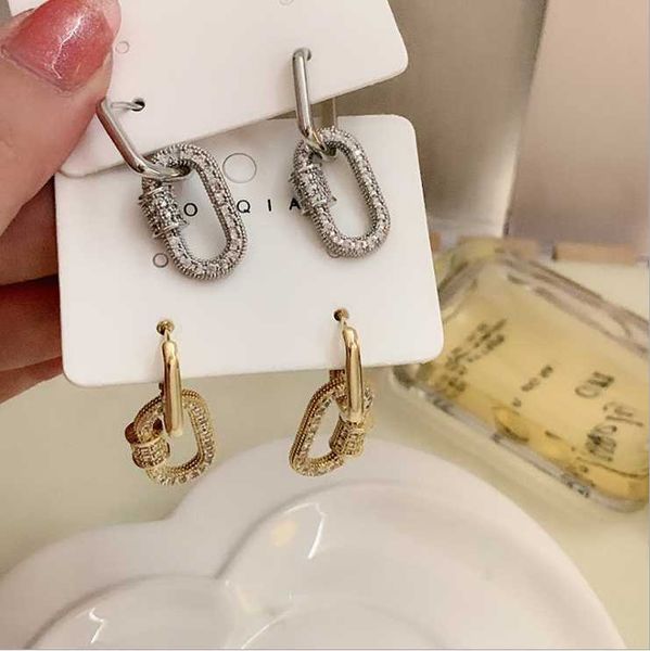 

hoop & huggie 2021 oval earrings fashion feminine micro-inlaid zircon, Golden;silver