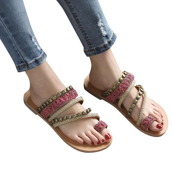 

slippers youyedian bohemian ethnic style shoe female flat open toe sandals flip flops beach slipper zapatos de mujer plataforma #4, Black